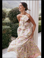 Betina Bow Front Maxi Dress in Cream & Pink Floral
