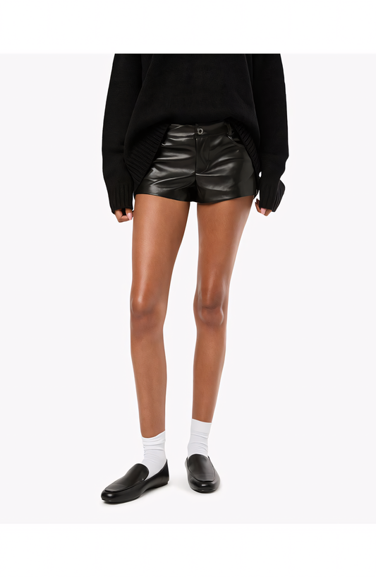 Leather Denim Shorts