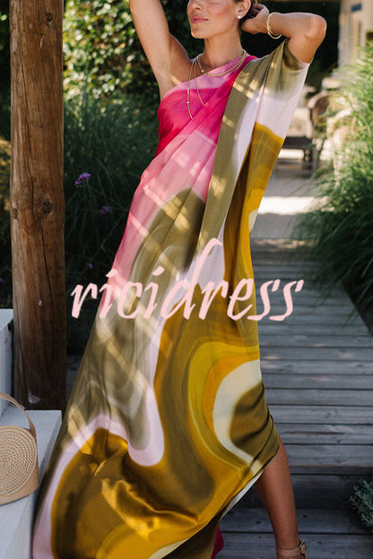 Pink Isadora Satin Tie-Dye Maxi Dress