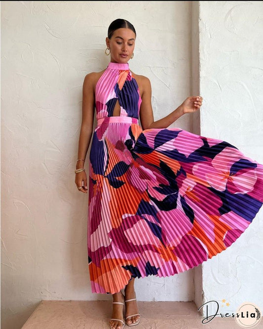 Margot Halter Pleated Maxi Dress