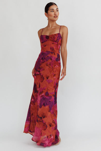 Nerida Low-Back Twist Maxi Dress in Dark Rose
