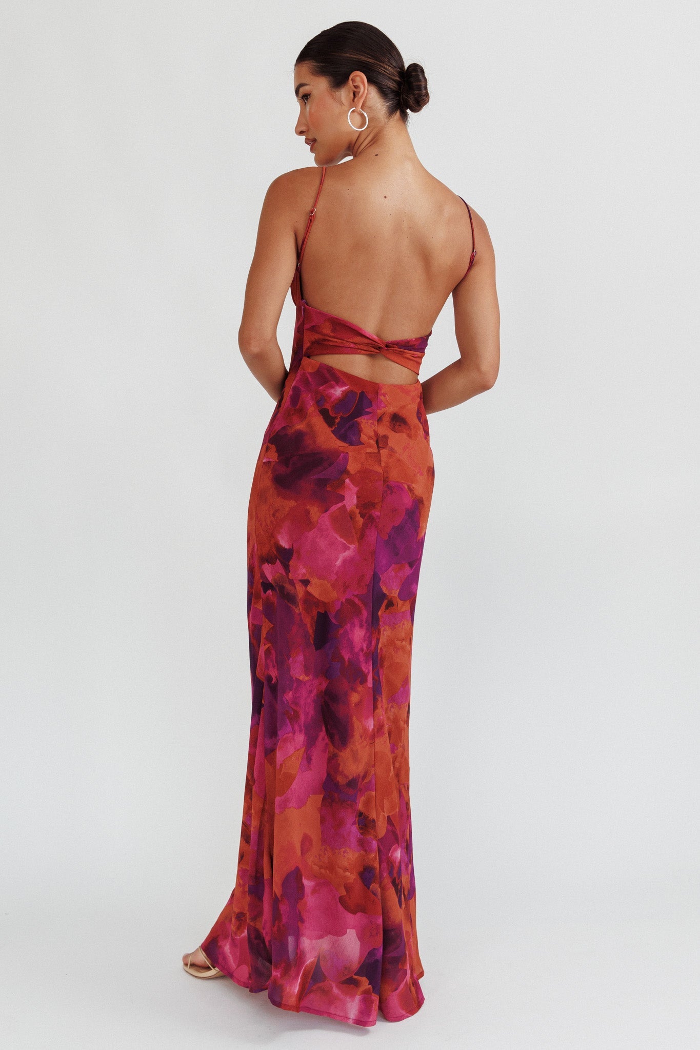 Nerida Low-Back Twist Maxi Dress in Dark Rose