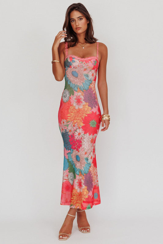 Margot Lace Strap Maxi Dress in Pink