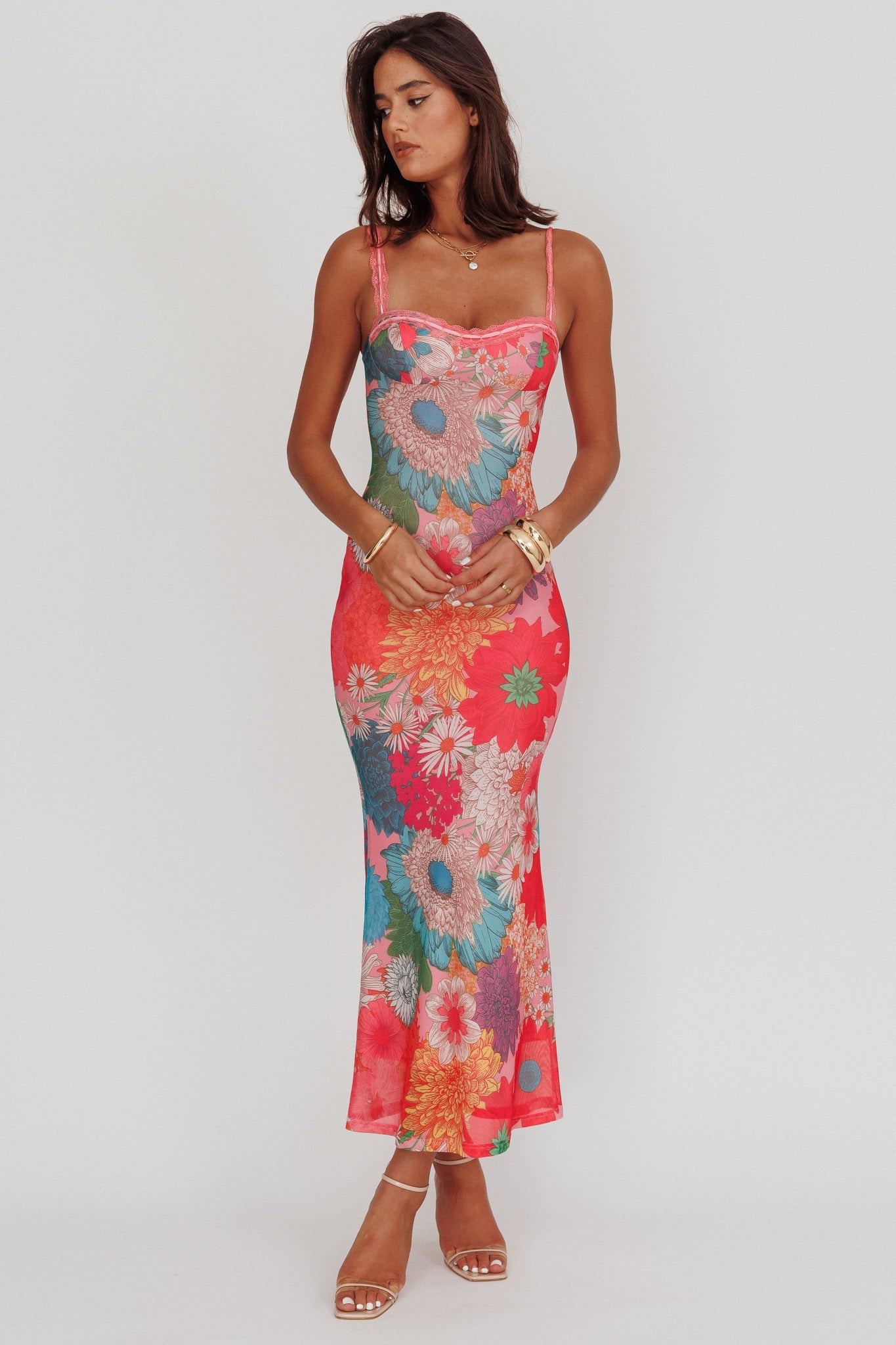 Margot Lace Strap Maxi Dress in Pink