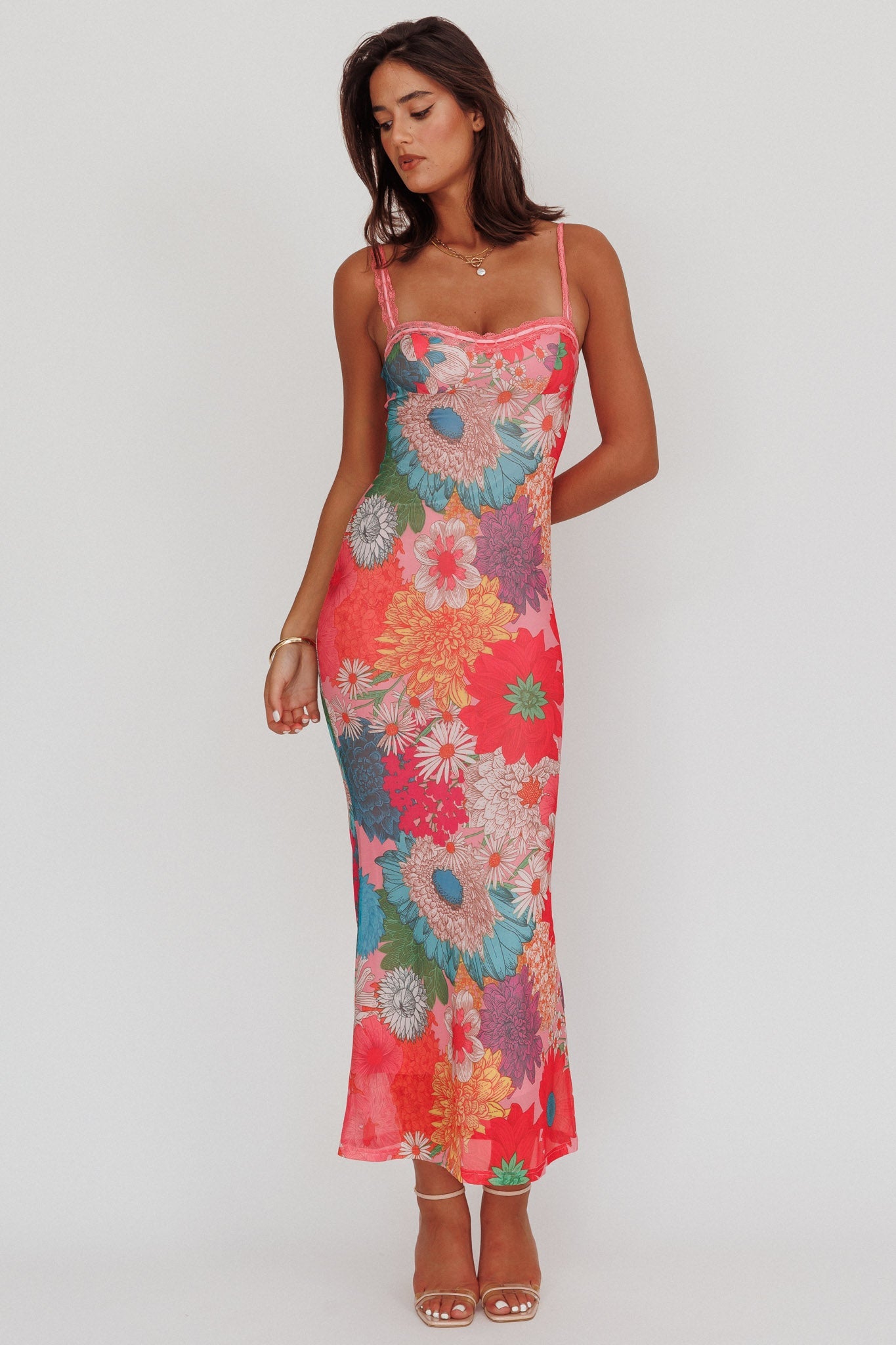 Margot Lace Strap Maxi Dress in Pink