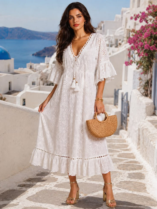 Santorini Eyelet Cotton Midi Dress