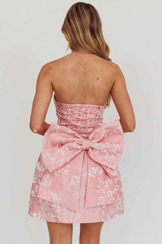 Arabella Bow Mini Dress in Pink