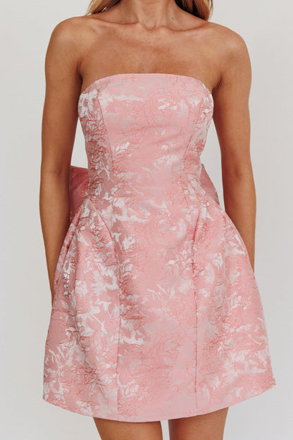 Arabella Bow Mini Dress in Pink