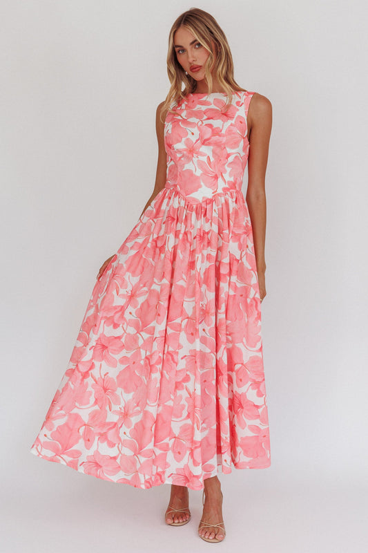 Arabella Low-Back Floral Maxi Dress in Blush