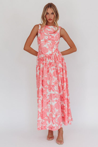 Arabella Low-Back Floral Maxi Dress in Blush