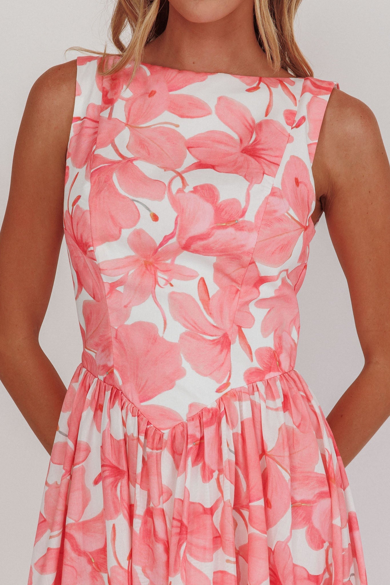 Arabella Low-Back Floral Maxi Dress in Blush