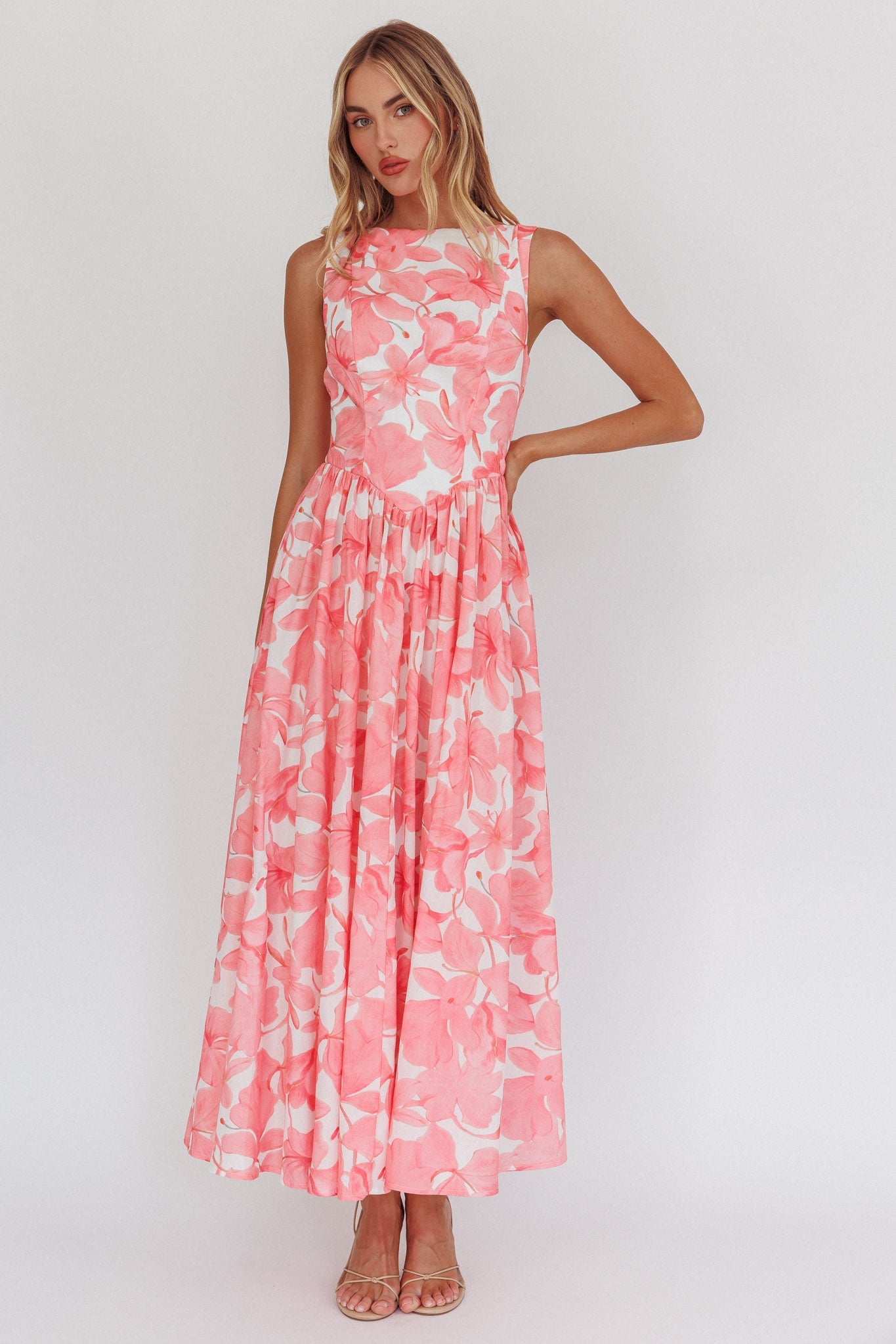 Arabella Low-Back Floral Maxi Dress in Blush