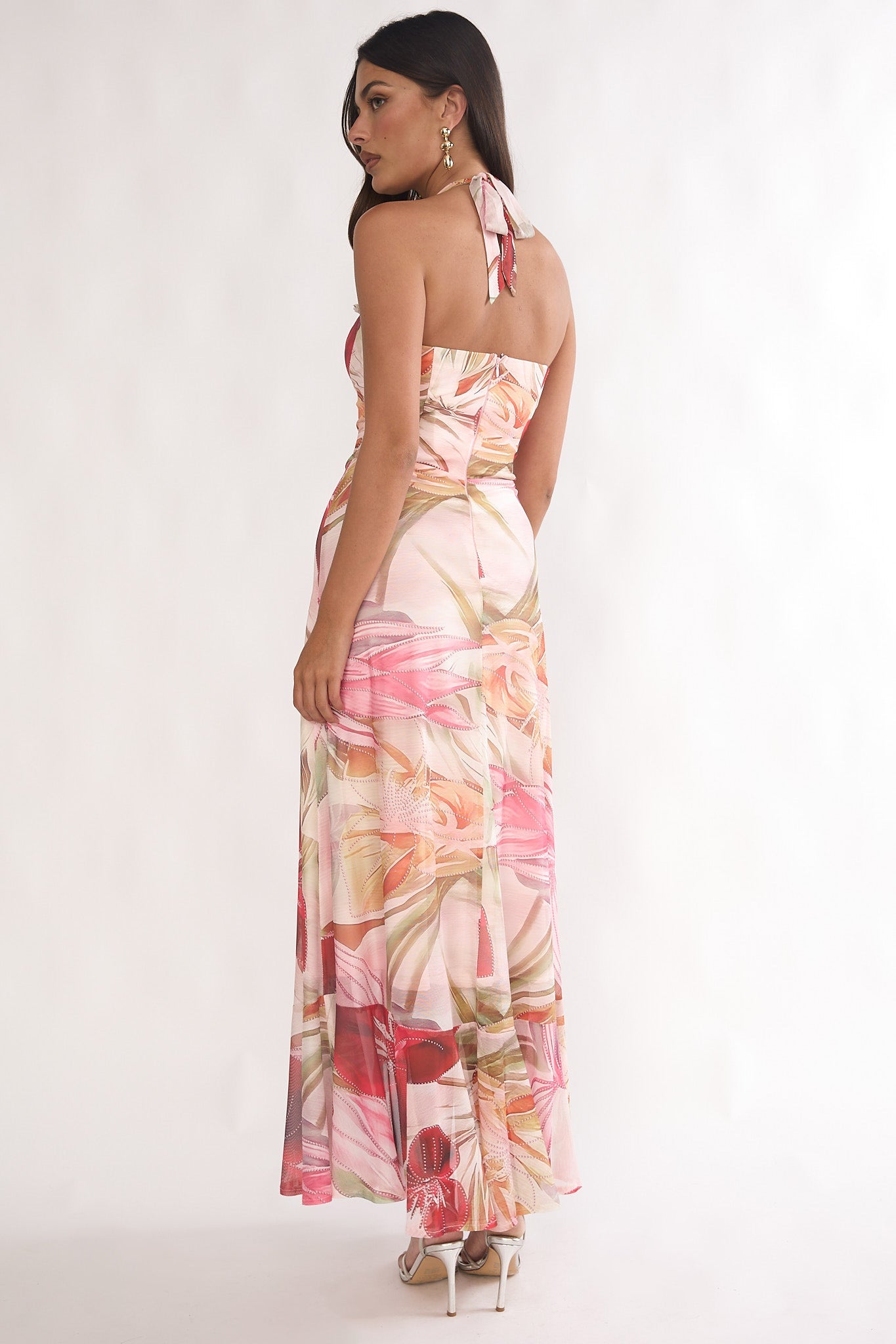 Evangeline Halterneck Floral Maxi Dress in Red