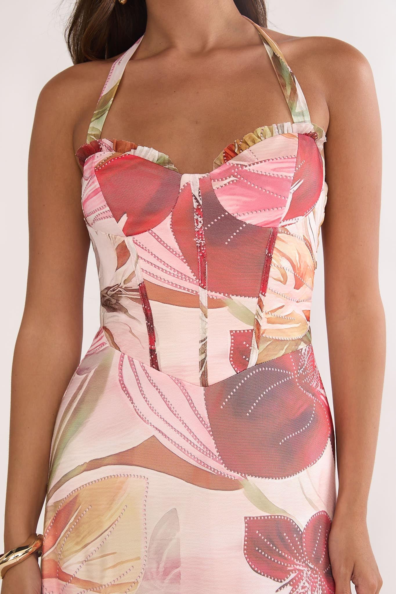 Evangeline Halterneck Floral Maxi Dress in Red