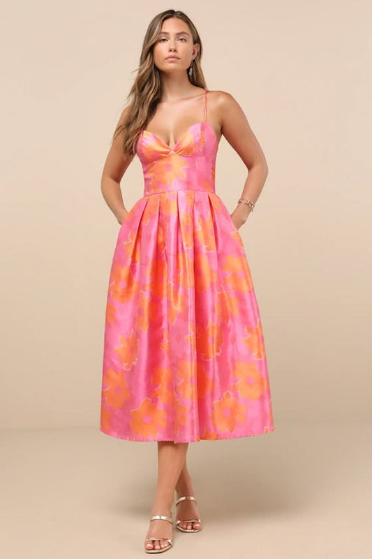 Vivinna Jacquard Pleated Midi Dress