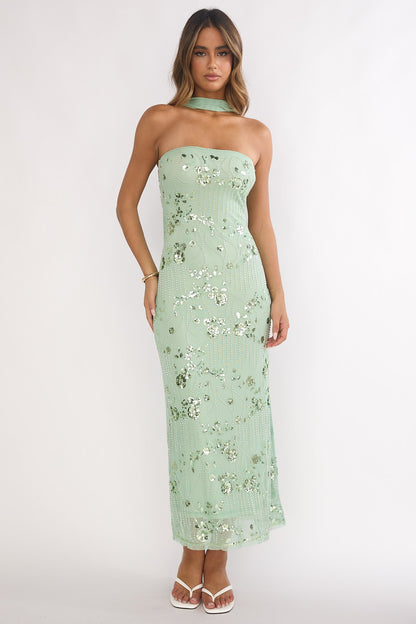 Jeremia Strapless Sequin Maxi Dress in Mint