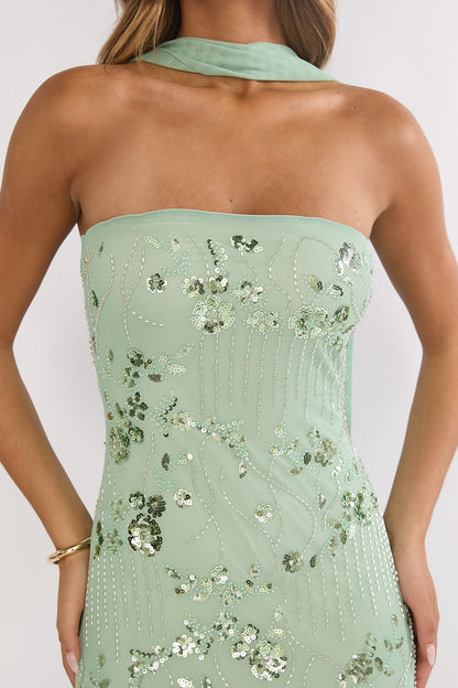 Jeremia Strapless Sequin Maxi Dress in Mint