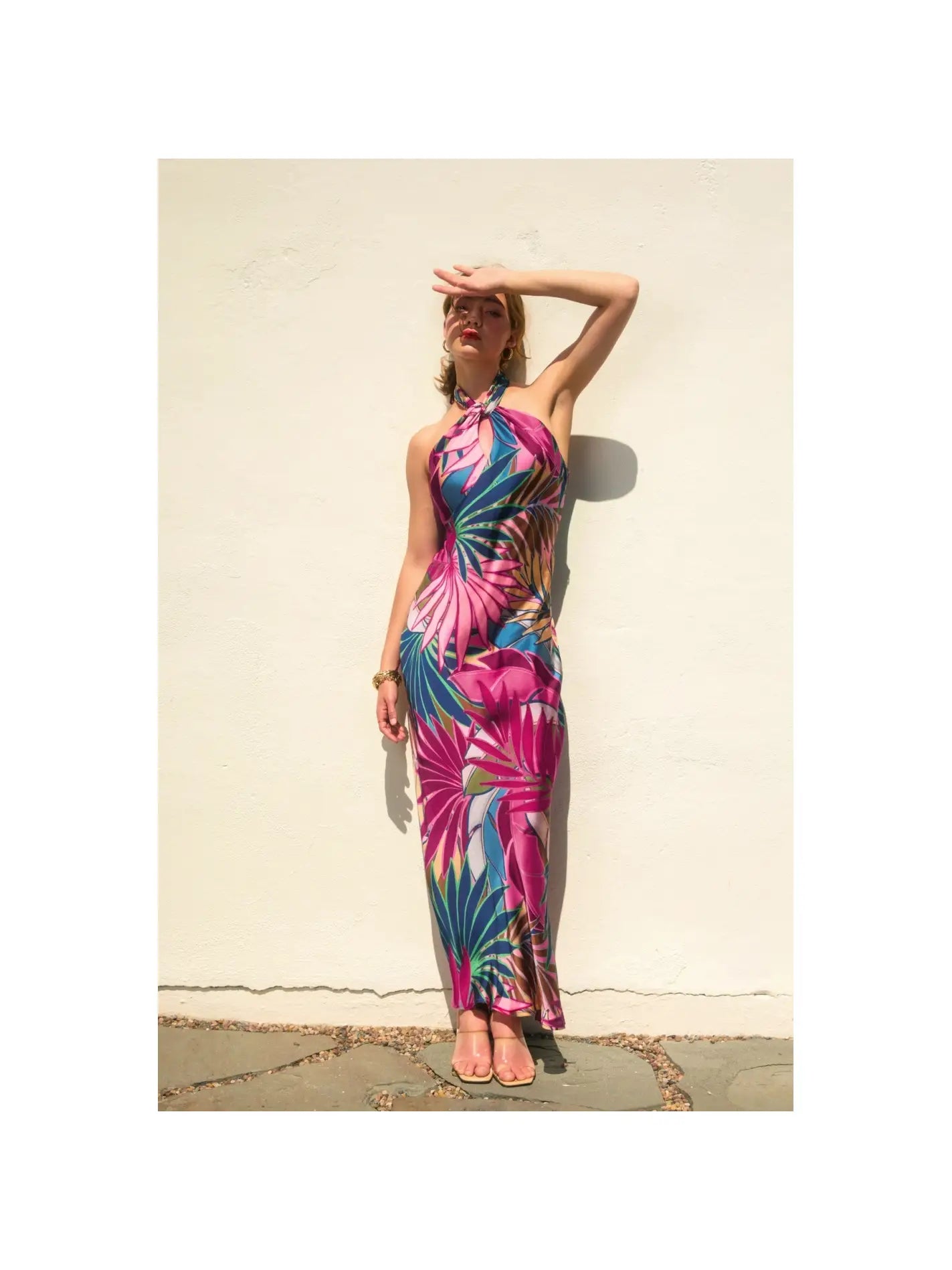 TROPICAL FUCHSIA Vivienne Halter Open-Back Maxi Dress
