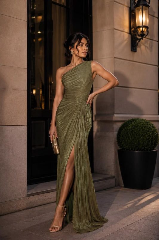 Adelaide Pleated One-Shoulder Maxi Dress