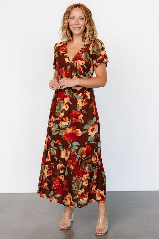 Cassie Copper Floral Maxi Dress
