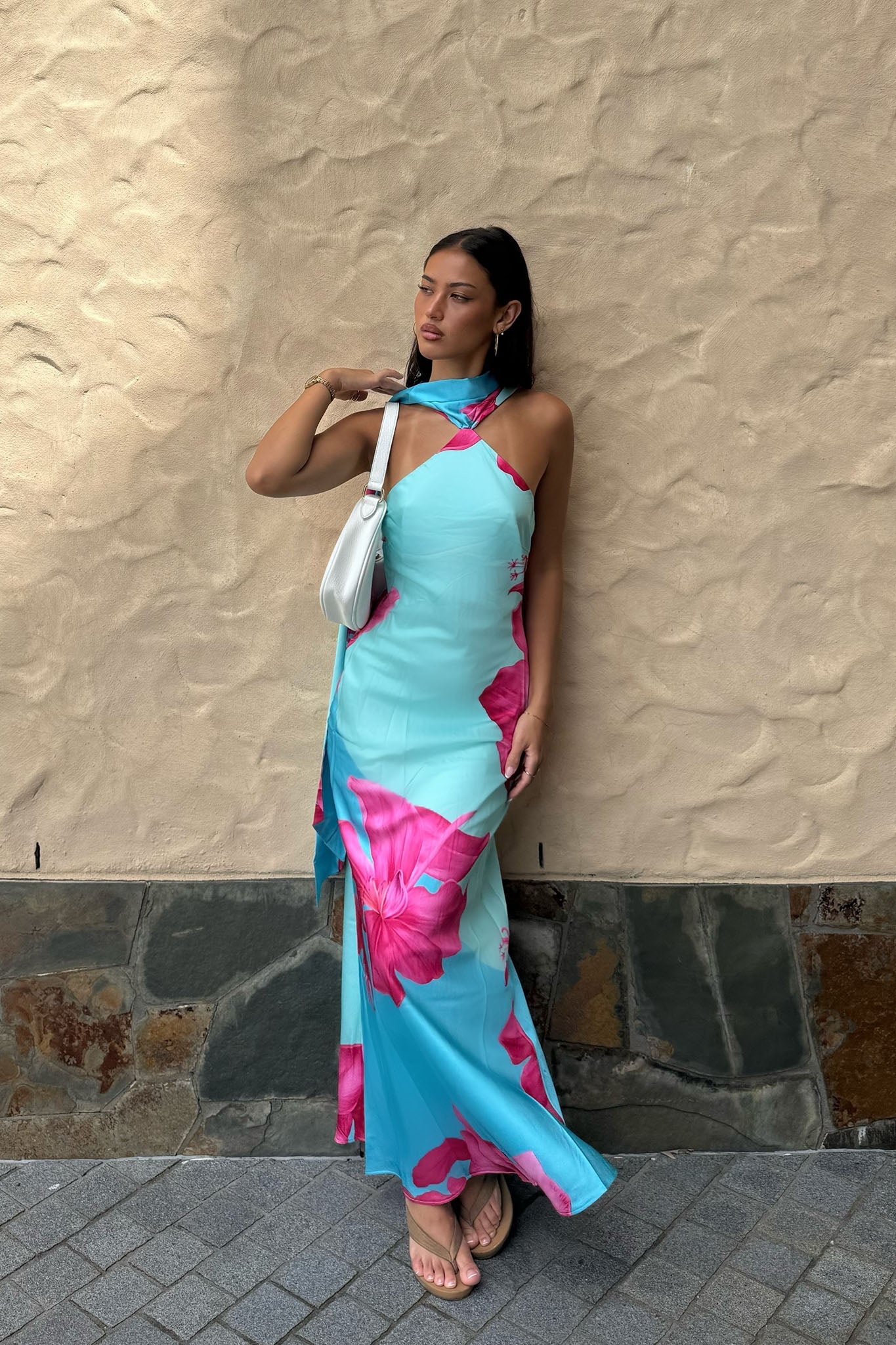 Risha Scarf Maxi Dress in Hot Pink