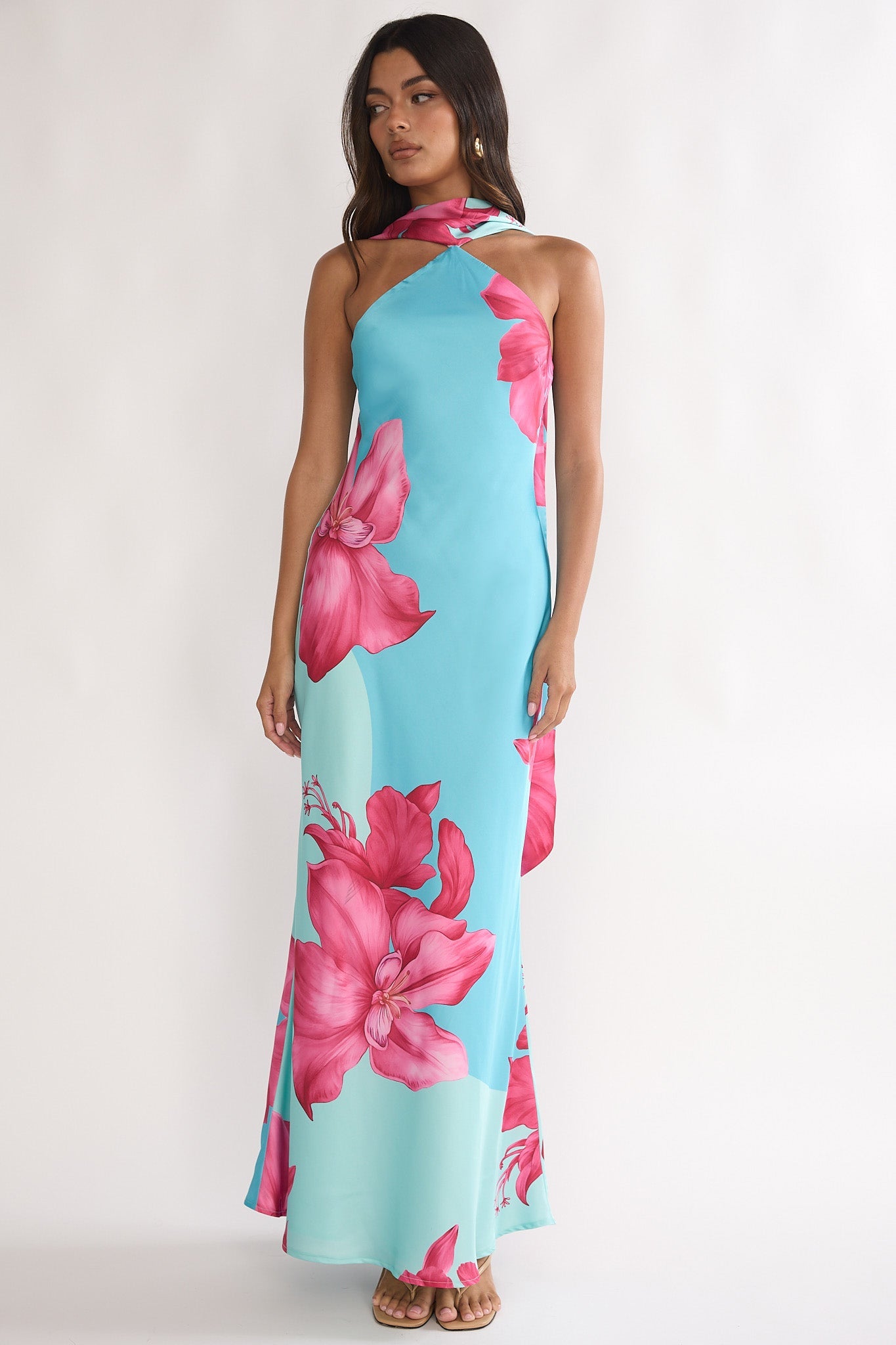Risha Scarf Maxi Dress in Hot Pink