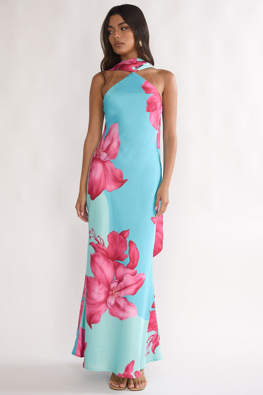 Risha Scarf Maxi Dress in Hot Pink