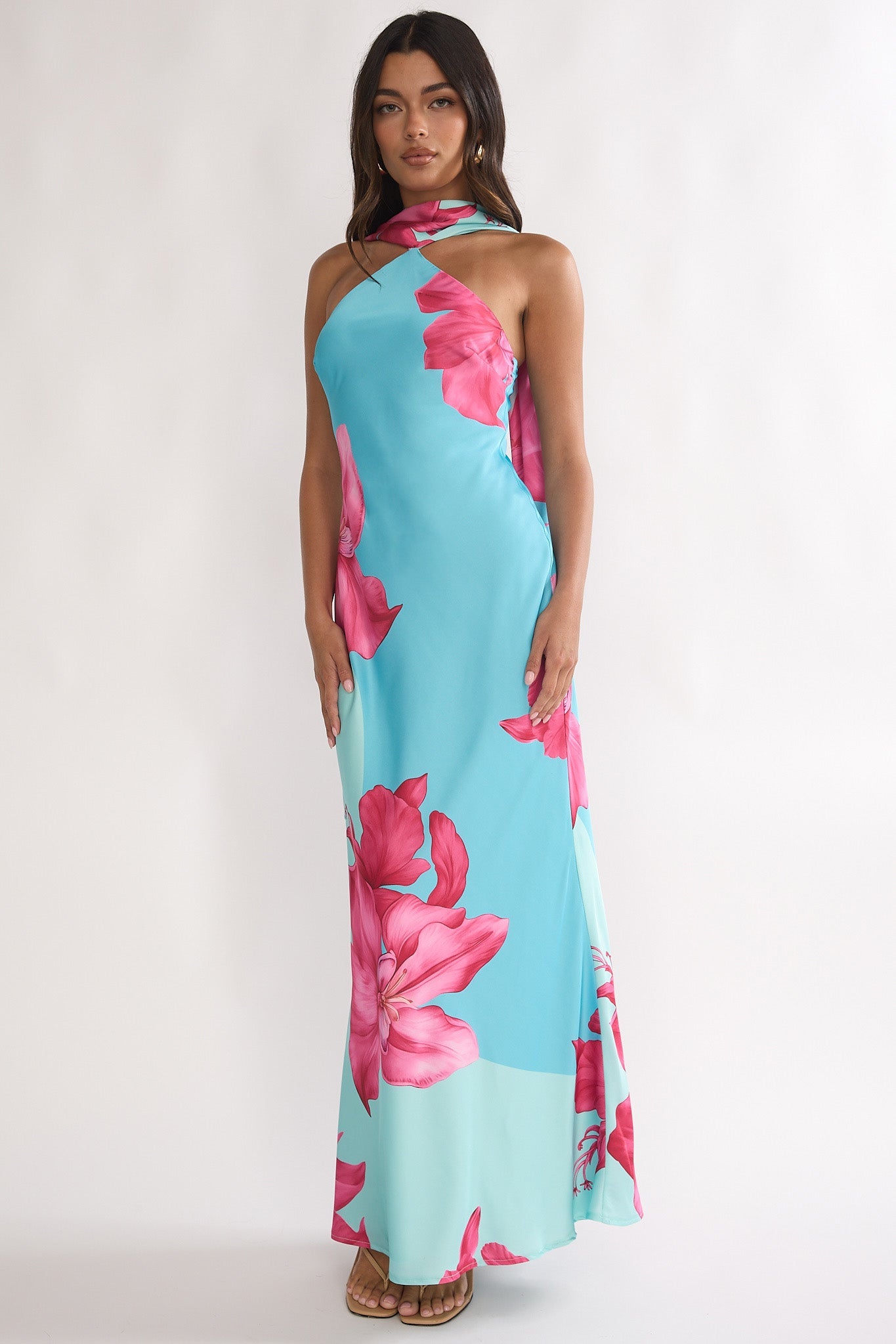Risha Scarf Maxi Dress in Hot Pink