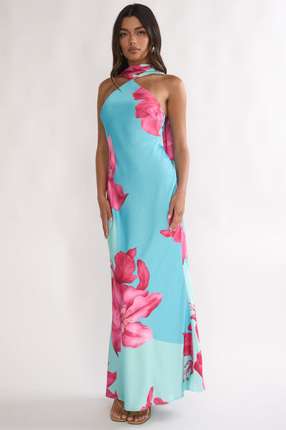 Risha Scarf Maxi Dress in Hot Pink