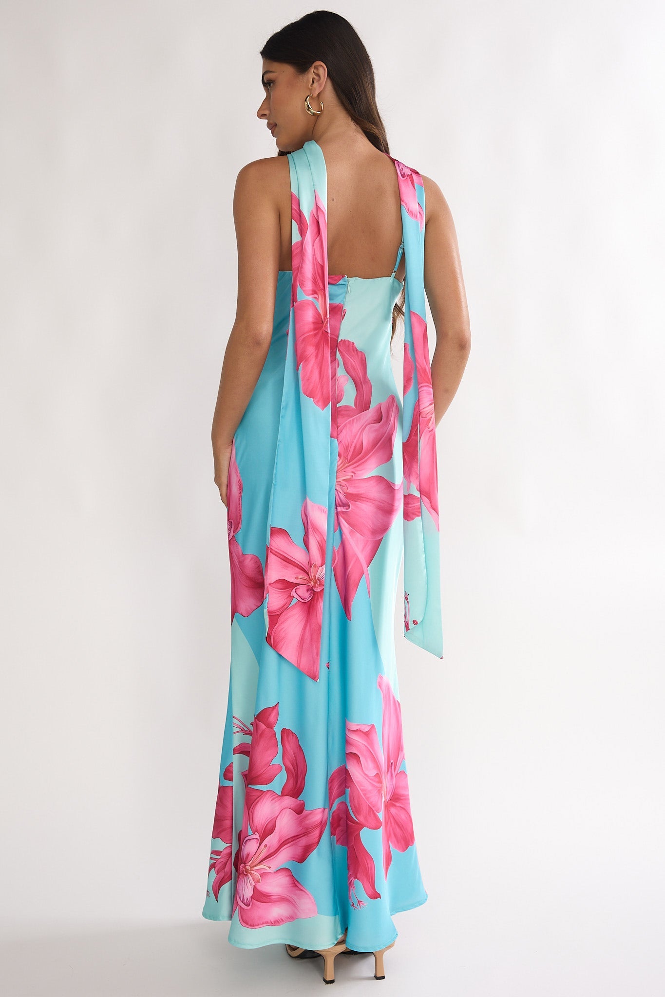 Risha Scarf Maxi Dress in Hot Pink