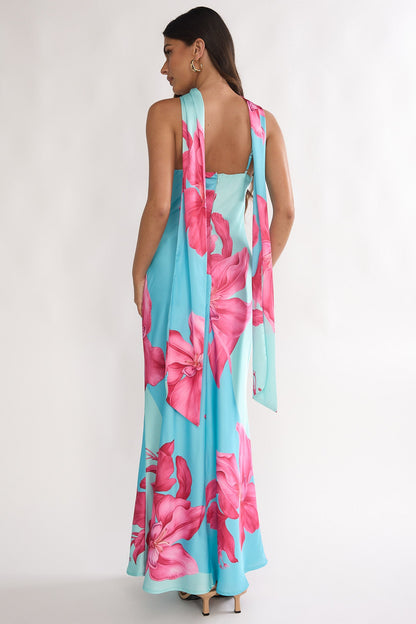 Risha Scarf Maxi Dress in Hot Pink