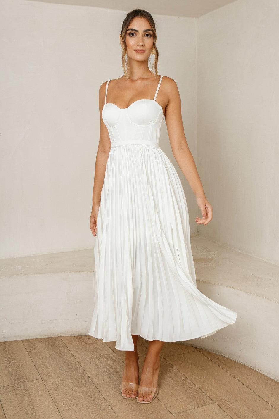 White Valentina Emerald Silk Dress