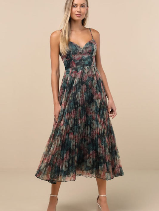 Alondra Floral Pleated Midi Dress