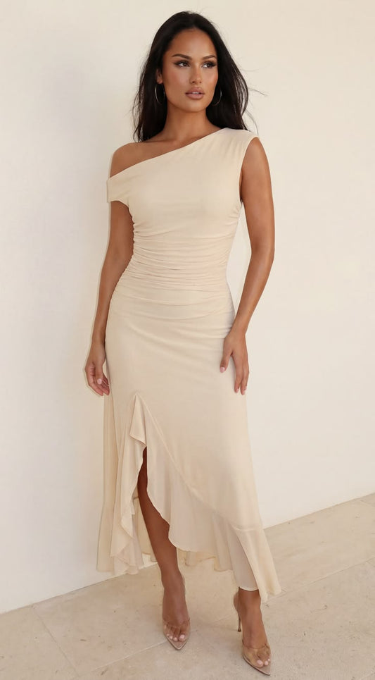 Ascent Off Shoulder Maxi Dress - Butter Yellow - M / Yellow