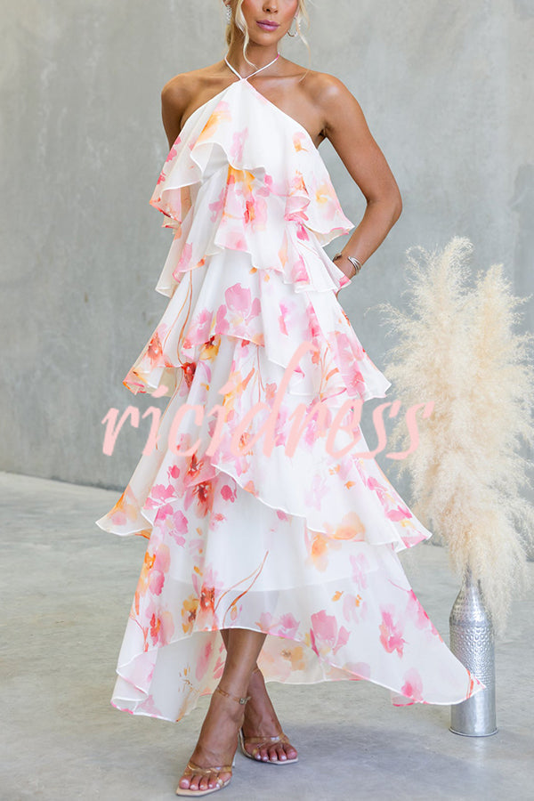 Pink Eden Chiffon Floral Maxi Dress