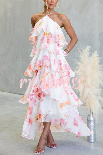 Blue Eden Chiffon Floral Maxi Dress