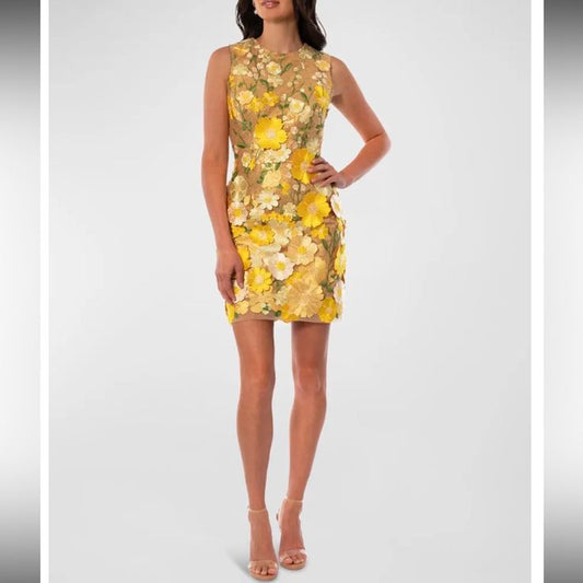 Helsi Dresses | Helsi Miranda Floral Applique Sequin Mini Dress In Yellow Floral | Color: Gold/Yellow | Size: S
