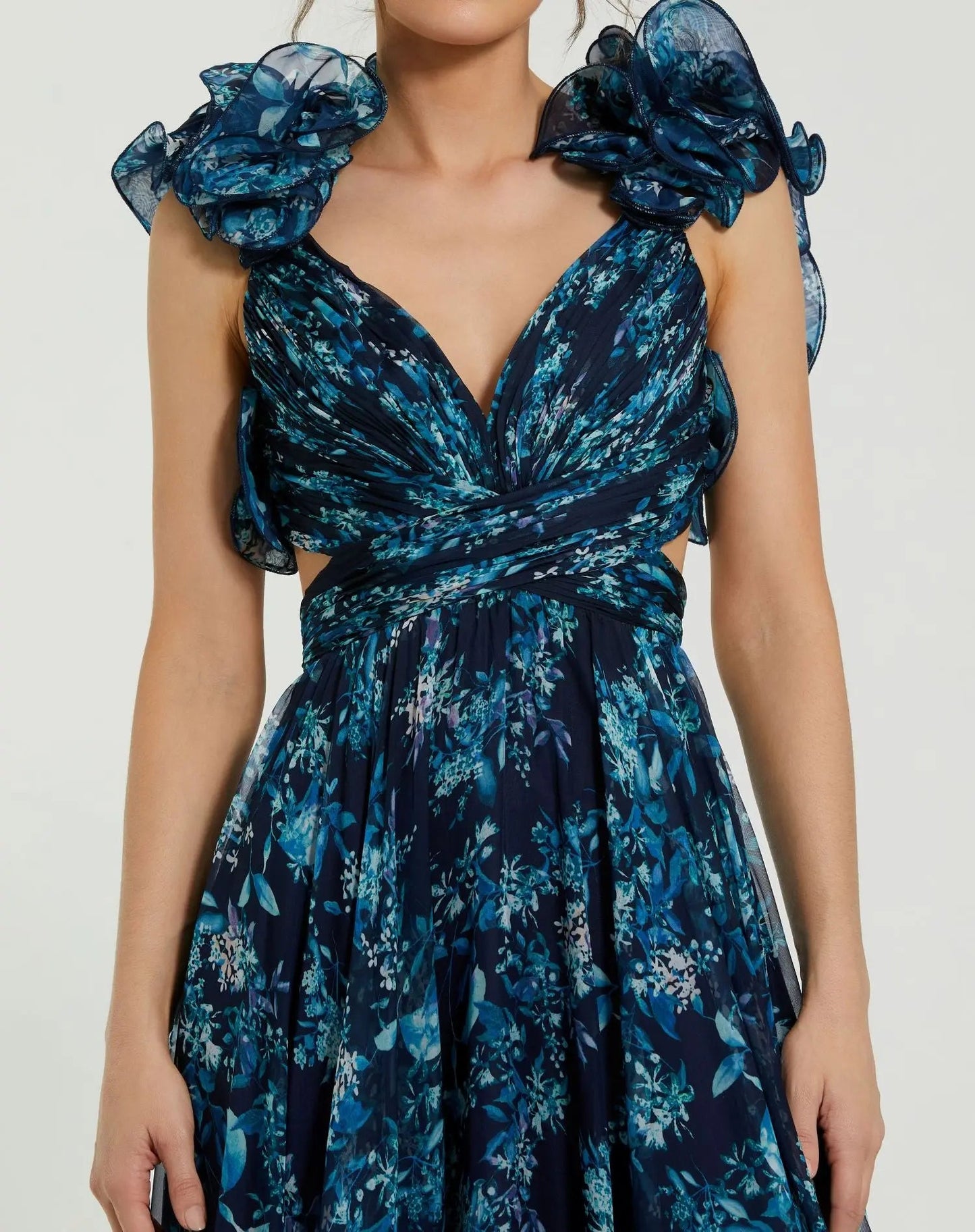 Blue Multi Adelaide Tiered Chiffon Gown