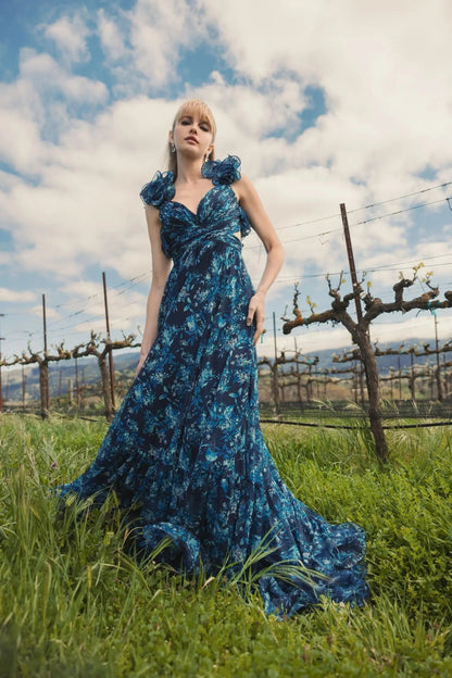 Midnight Multi Adelaide Tiered Chiffon Gown