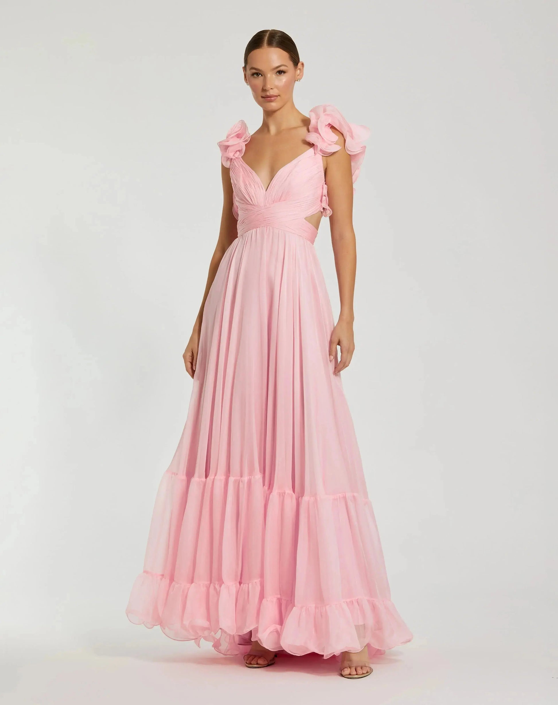 Powder Blue Arabella Tiered Chiffon Gown