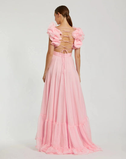 Cobalt Arabella Tiered Chiffon Gown