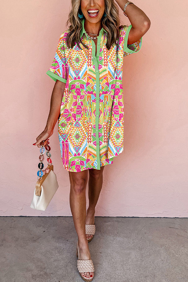 Multicolor Margot Printed Lapel Mini Dress