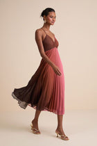 Belisse Rust Ombre Pleated Midi Dress