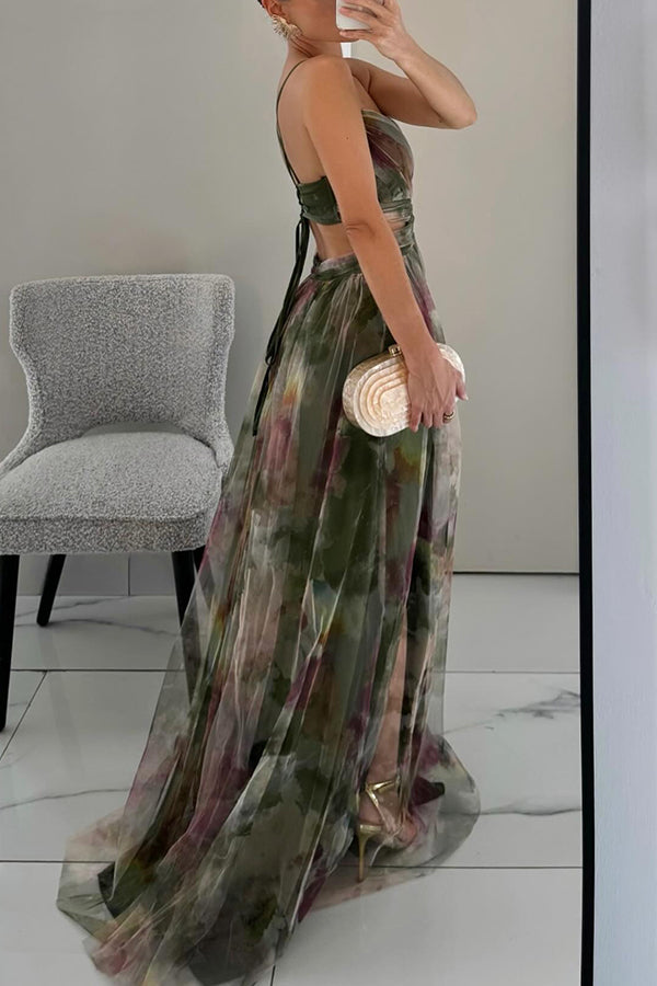 Purple Giselle Tulle Floral Maxi Dress