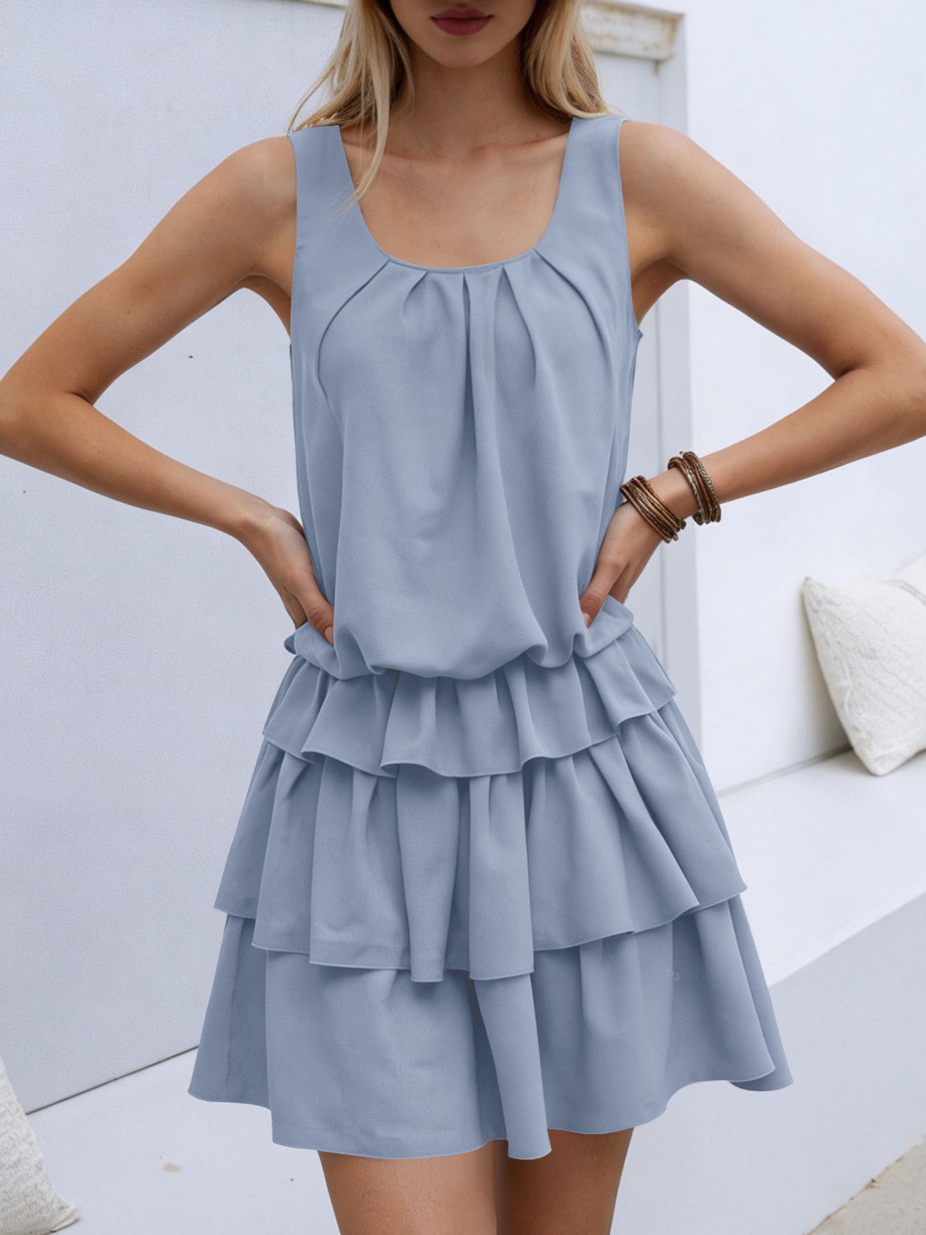 Black Vivienne Ruffle Layered Mini Dress