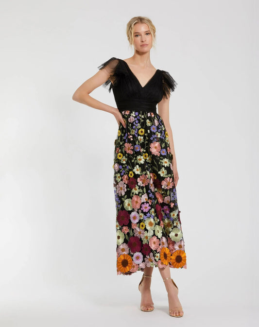 Black Multi Vivienne Embroidered Floral Dress