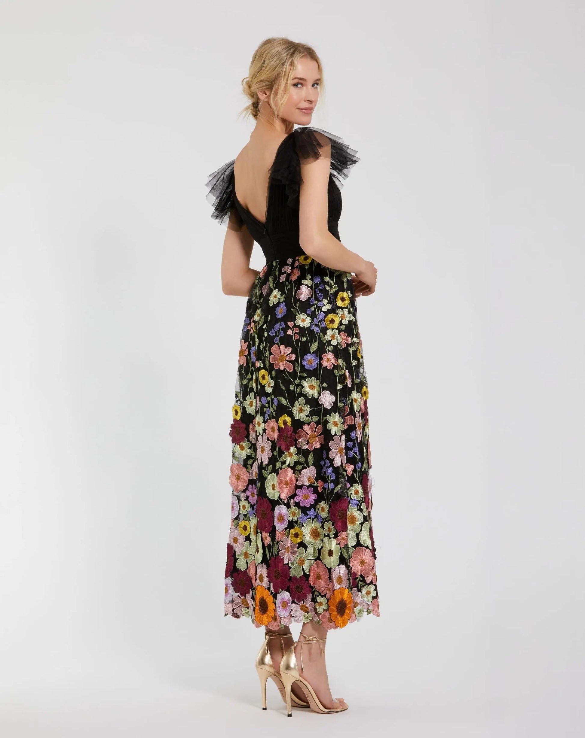 Black Multi Vivienne Embroidered Floral Dress