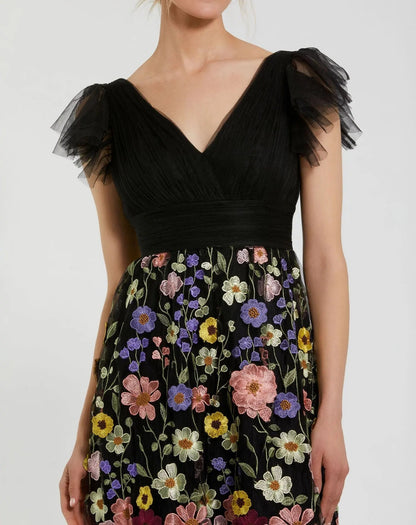 Black Multi Vivienne Embroidered Floral Dress