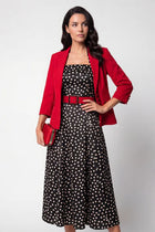 Black Polka Dot Outfit | Black Polka Dot Strapless Satin Midi Dress
