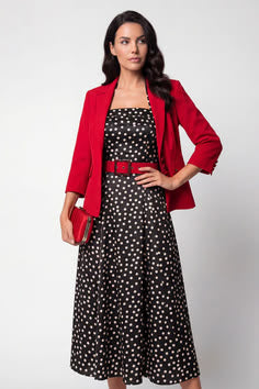 Black Polka Dot Outfit | Black Polka Dot Strapless Satin Midi Dress